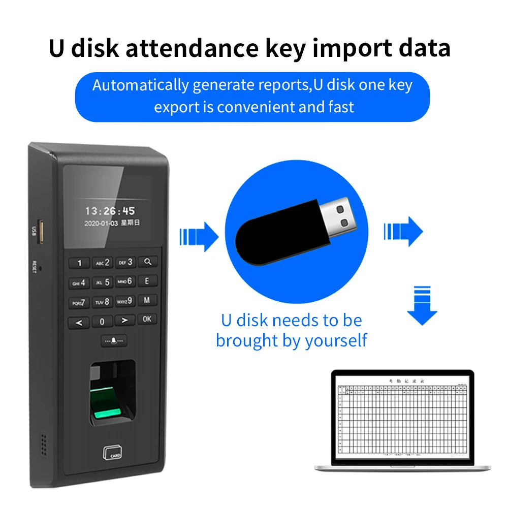 WiFi TUYA APP Fingerprint Recognition RFID Password Access Controller USB Time Attendance System Staff Check on Device USB WG26