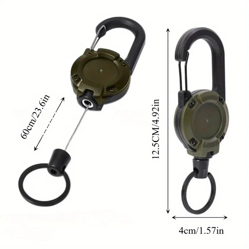 1pc Steel Wire Rope Retractable Pull Reel Carabiner Key Chains Buckle Spring Key Holder Outdoor Sporty Keychain Multiple Tool