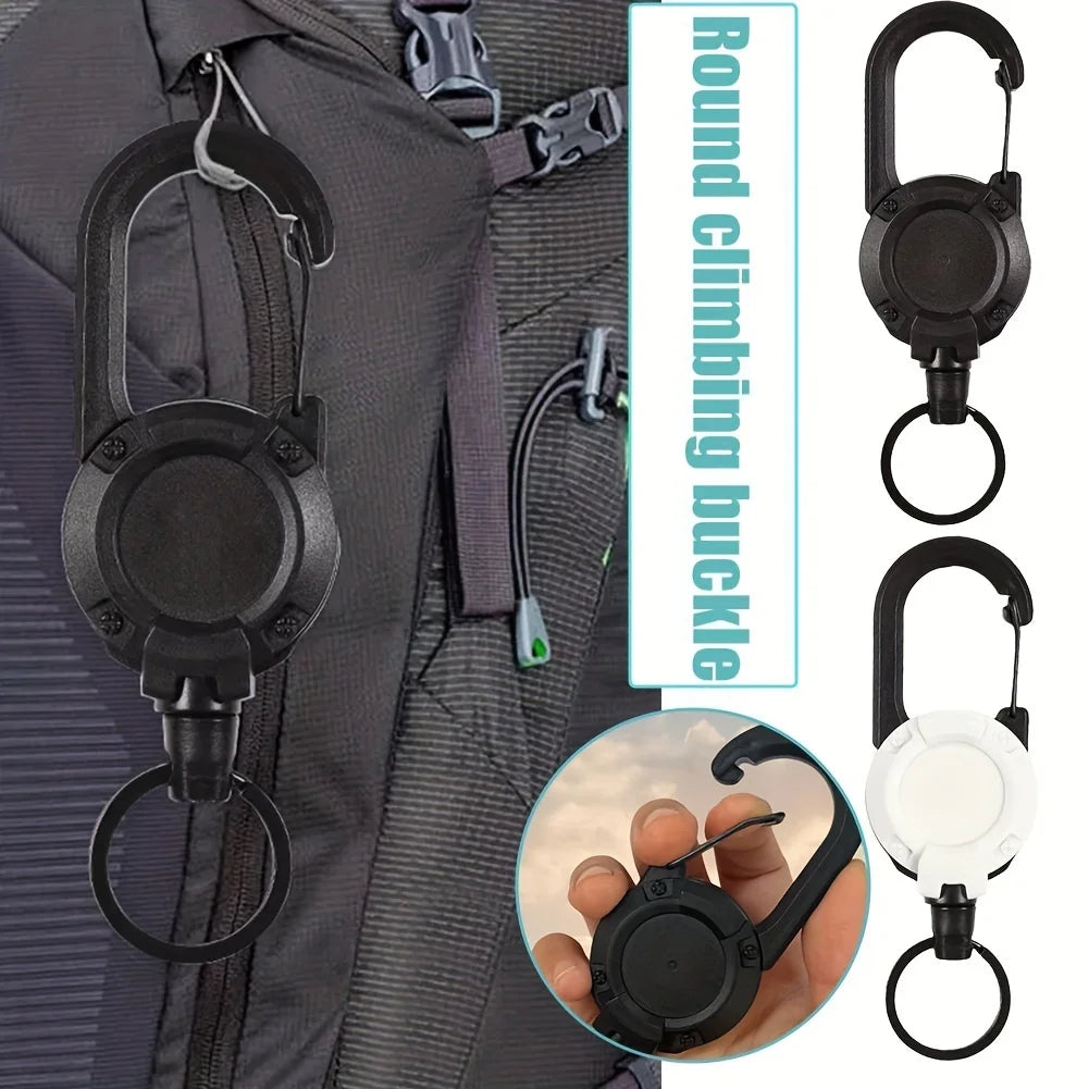 1pc Steel Wire Rope Retractable Pull Reel Carabiner Key Chains Buckle Spring Key Holder Outdoor Sporty Keychain Multiple Tool
