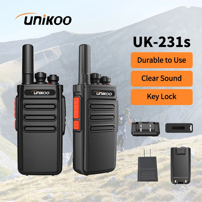 UNIKOO UK231S Walkie Talkie 2 pcs Mini Handheld Two Way Radio Portable Communication Equipment PTT Radio for Camping