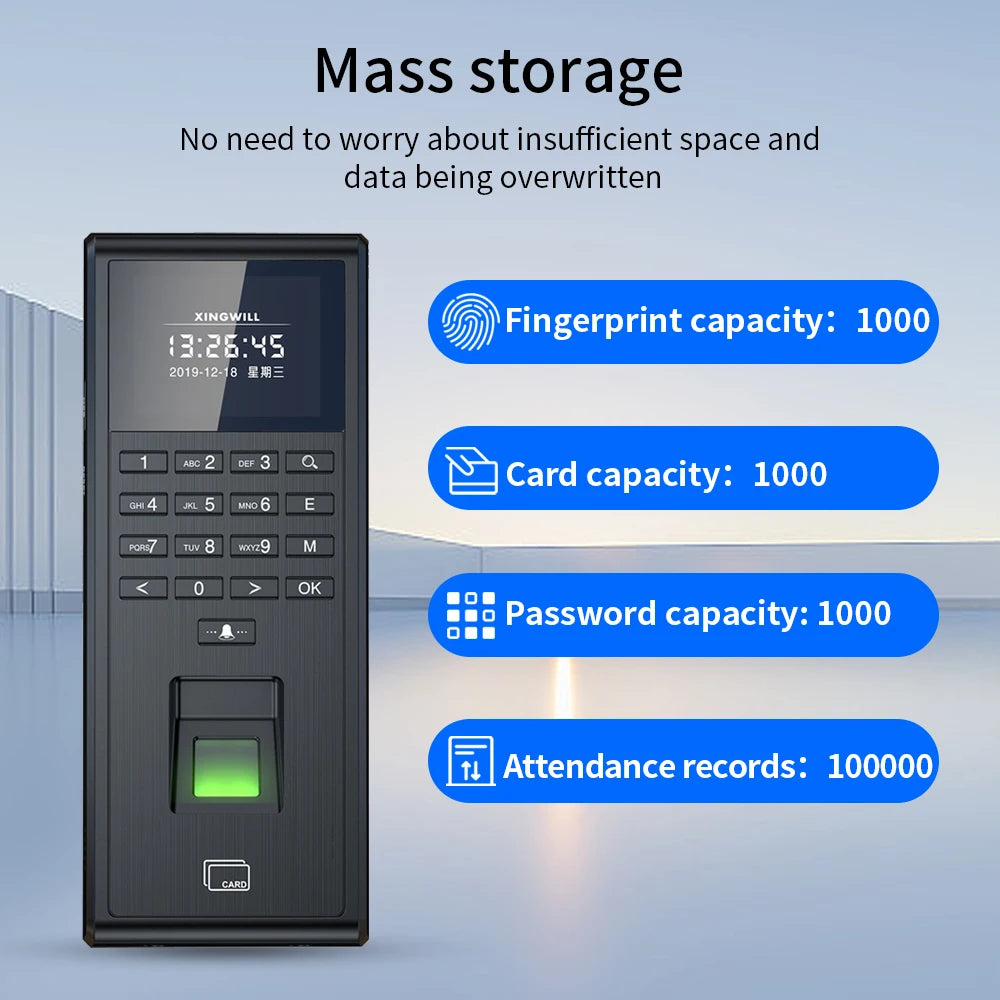 WiFi TUYA APP Fingerprint Recognition RFID Password Access Controller USB Time Attendance System Staff Check on Device USB WG26