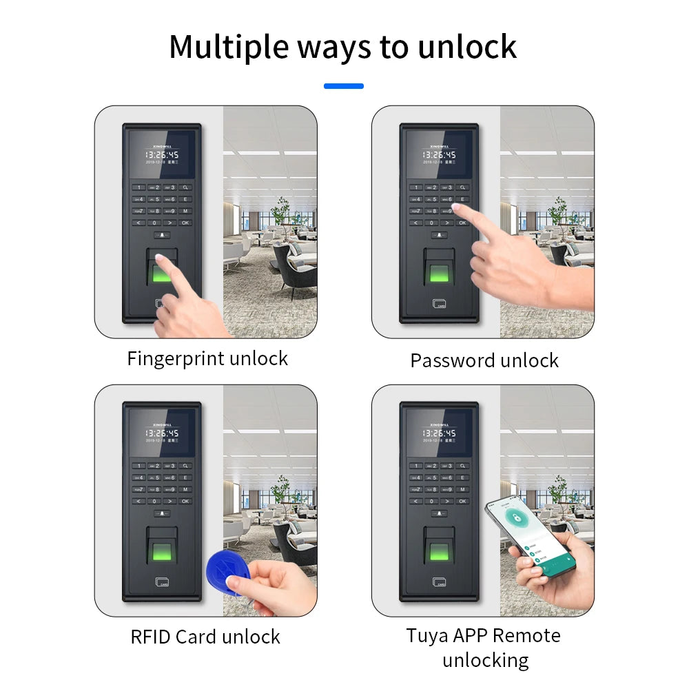 WiFi TUYA APP Fingerprint Recognition RFID Password Access Controller USB Time Attendance System Staff Check on Device USB WG26